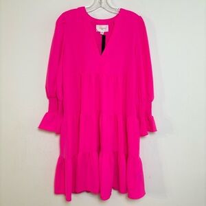 POMANDER PLACE Tuckernuck Electric Pink Crepe Kenzo Dress Ruffle Tiered M NEW